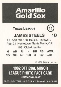 1982 TCMA Amarillo Gold Sox #11 James Steels Back
