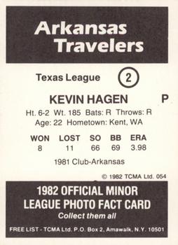 1982 TCMA Arkansas Travelers #2 Kevin Hagen Back