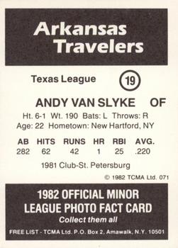 1982 TCMA Arkansas Travelers #19 Andy Van Slyke Back