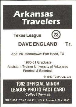1982 TCMA Arkansas Travelers #23 Dave England Back