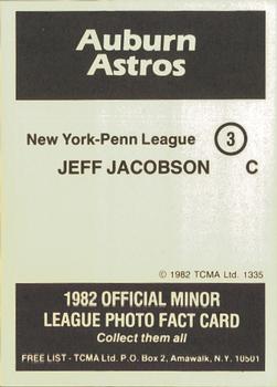 1982 TCMA Auburn Astros #3 Jeff Jacobson Back