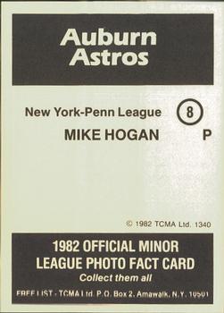 1982 TCMA Auburn Astros #8 Mike Hogan Back