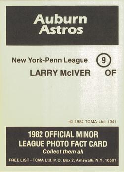 1982 TCMA Auburn Astros #9 Larry McIver Back