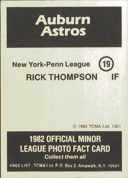 1982 TCMA Auburn Astros #19 Rick Thompson Back