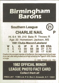 1982 TCMA Birmingham Barons #21 Charlie Nail Back