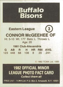 1982 TCMA Buffalo Bisons #3 Connor McGehee Back