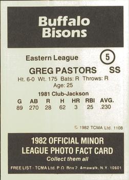 1982 TCMA Buffalo Bisons #5 Greg Pastors Back