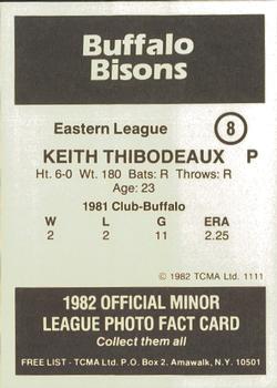 1982 TCMA Buffalo Bisons #8 Keith Thibodeaux Back