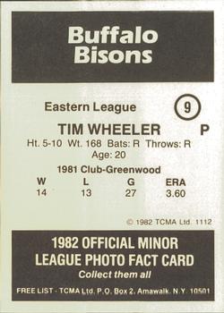 1982 TCMA Buffalo Bisons #9 Tim Wheeler Back