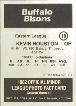 1982 TCMA Buffalo Bisons #10 Kevin Houston Back