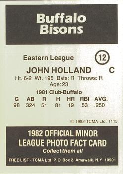 1982 TCMA Buffalo Bisons #12 John Holland Back