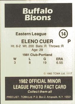 1982 TCMA Buffalo Bisons #14 Eleno Cuer Back