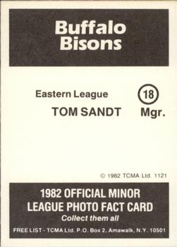 1982 TCMA Buffalo Bisons #18 Tom Sandt Back