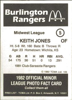1982 TCMA Burlington Rangers #5 Keith A. Jones Back