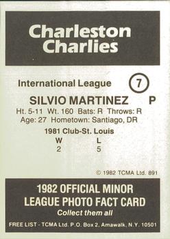 1982 TCMA Charleston Charlies #7 Silvio Martinez Back
