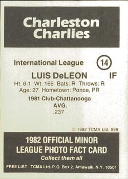 1982 TCMA Charleston Charlies #14 Luis DeLeon Back