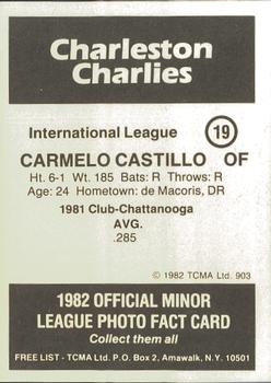 1982 TCMA Charleston Charlies #19 Carmelo Castillo Back