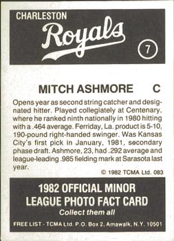 1982 TCMA Charleston Royals #7 Mitch Ashmore Back