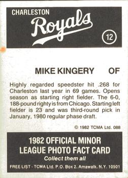 1982 TCMA Charleston Royals #12 Mike Kingery Back
