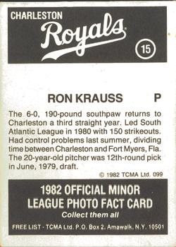 1982 TCMA Charleston Royals #15 Ron Krauss Back