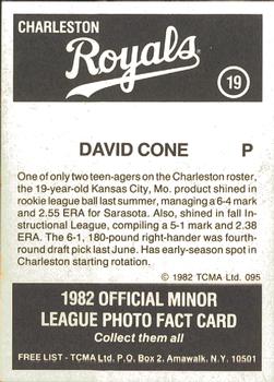 1982 TCMA Charleston Royals #19 David Cone Back