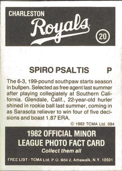 1982 TCMA Charleston Royals #20 Spiro Psaltis Back