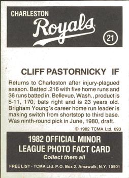 1982 TCMA Charleston Royals #21 Cliff Pastornicky Back