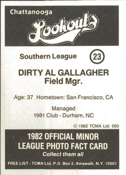1982 TCMA Chattanooga Lookouts #23 Al Gallagher Back