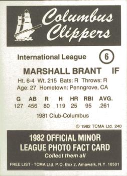 1982 TCMA Columbus Clippers #6 Marshall Brant Back