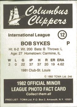 1982 TCMA Columbus Clippers #12 Bob Sykes Back