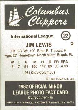 1982 TCMA Columbus Clippers #22 Jim Lewis Back