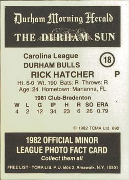 1982 TCMA Durham Bulls #18 Rick Hatcher Back
