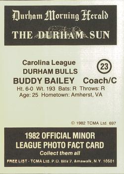 1982 TCMA Durham Bulls #23 Buddy Bailey Back