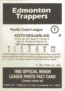 1982 TCMA Edmonton Trappers #7 Keith Desjarlais Back