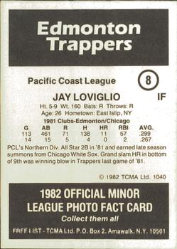 1982 TCMA Edmonton Trappers #8 Jay Loviglio Back