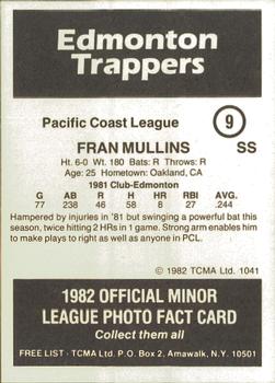 1982 TCMA Edmonton Trappers #9 Fran Mullins Back