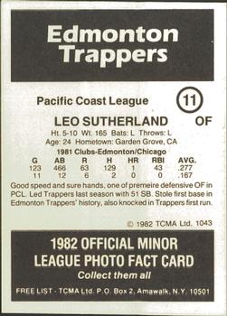 1982 TCMA Edmonton Trappers #11 Leo Sutherland Back