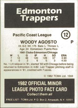 1982 TCMA Edmonton Trappers #12 Woody Agosto Back