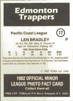 1982 TCMA Edmonton Trappers #17 Len Bradley Back