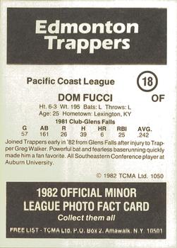 1982 TCMA Edmonton Trappers #18 Dom Fucci Back