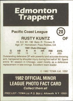 1982 TCMA Edmonton Trappers #20 Rusty Kuntz Back