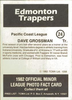 1982 TCMA Edmonton Trappers #24 Dave Grossman Back