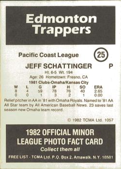 1982 TCMA Edmonton Trappers #25 Jeff Schattinger Back