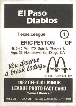 1982 TCMA El Paso Diablos #1 Eric Peyton Back