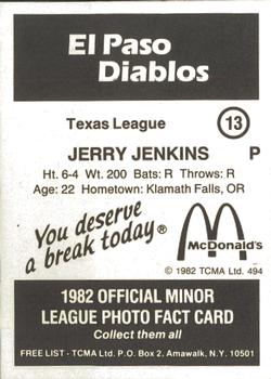 1982 TCMA El Paso Diablos #13 Jerry Jenkins Back
