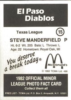 1982 TCMA El Paso Diablos #15 Steve Manderfield Back