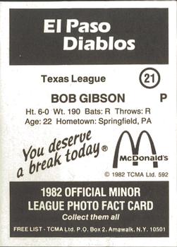 1982 TCMA El Paso Diablos #21 Bob Gibson Back