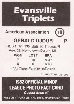 1982 TCMA Evansville Triplets #10 Jerry Ujdur Back