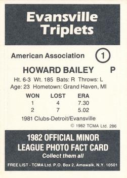 1982 TCMA Evansville Triplets #1 Howard Bailey Back