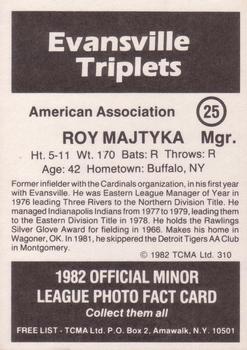 1982 TCMA Evansville Triplets #25 Roy Majtyka Back